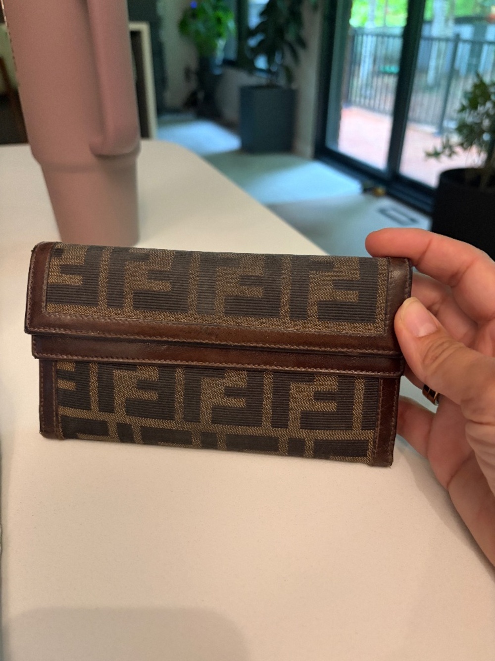 Fendi Zucca FF Monogram Compact Bifold Wallet – Black/Tobacco Canvas | Brown Lea